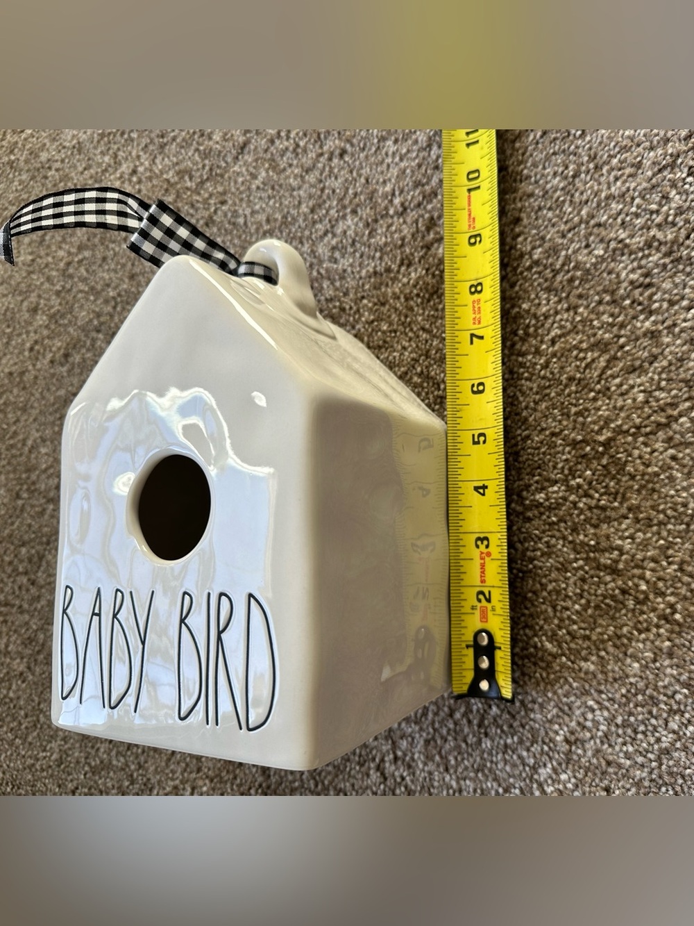 Rae Dunn Baby Bird Ceramic Birdhouse NWT Gingham Bow Home Decor - Picture 7 of 7